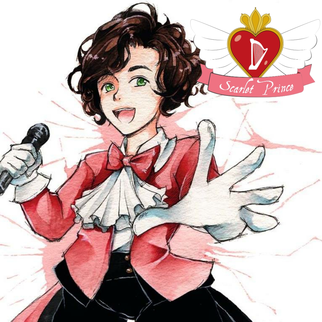 gezeichnete Person mit Logo von Scarlet Prince