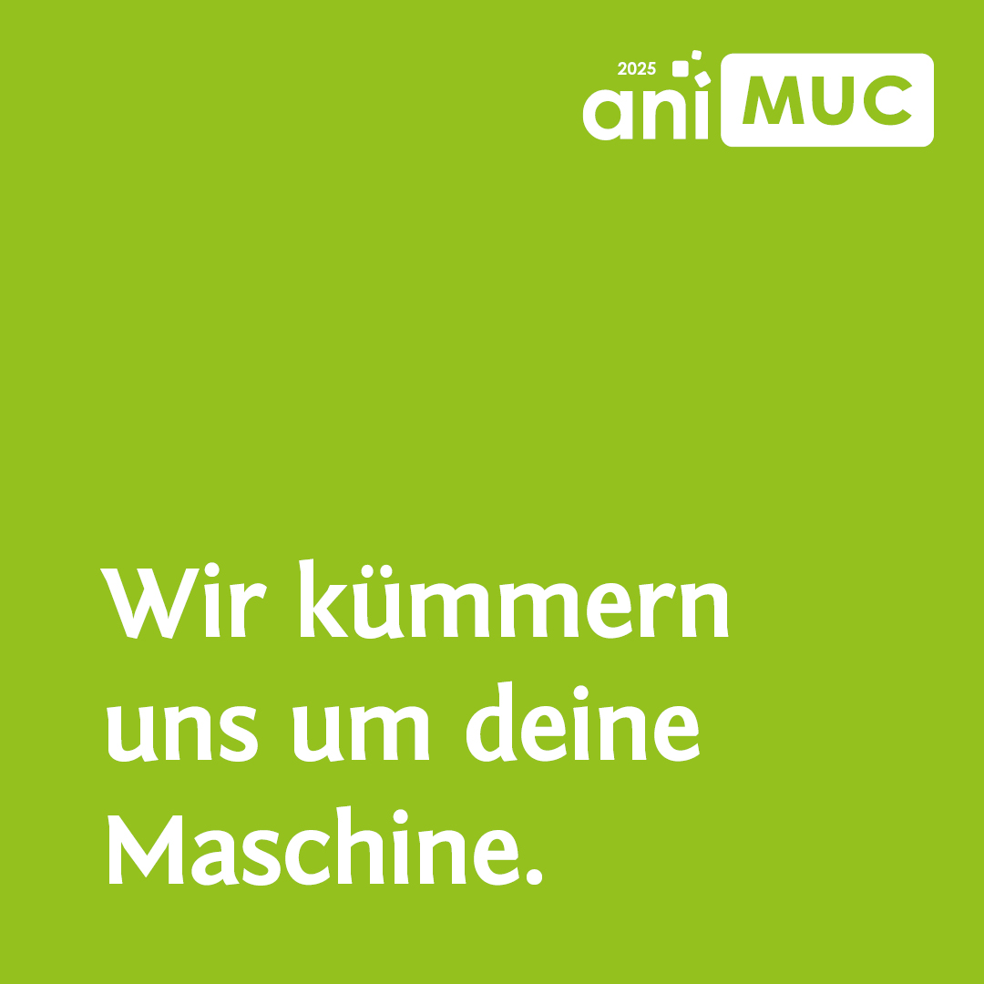In weißer Schrift steht auf Grün: Wir kümmern uns um deine Machine.