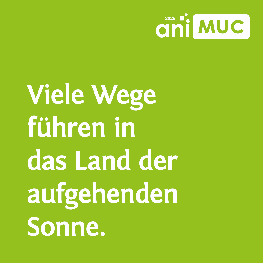 In weißer Schrift steht auf Grün: Viele Wege führen in das Land der aufgehenden Sonne