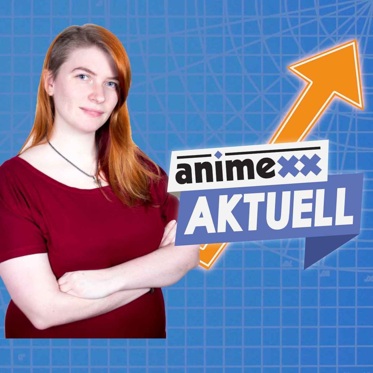 Eine lächelnde und selbstbewusste Person steht neben einem Animexx-Aktuell-Logo mit einem orangen Pfeil im Hintergrund.