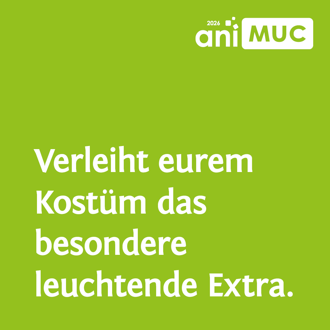 Text auf grün: Verleiht eurem Kostüm das besondere leuchtende Extra.